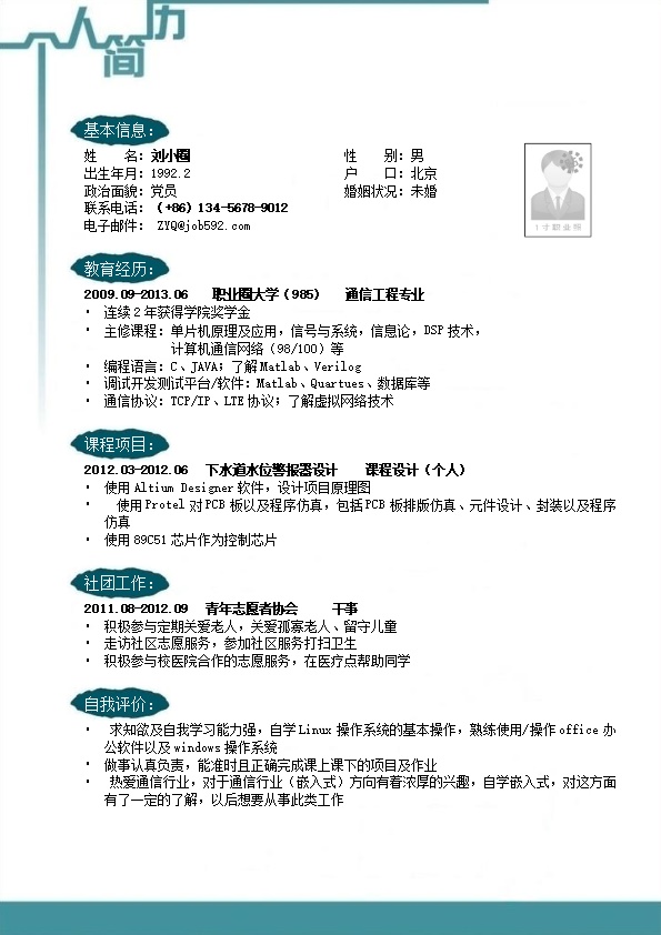 2048_通信工程专业简历模板  - 通信工程简历模板